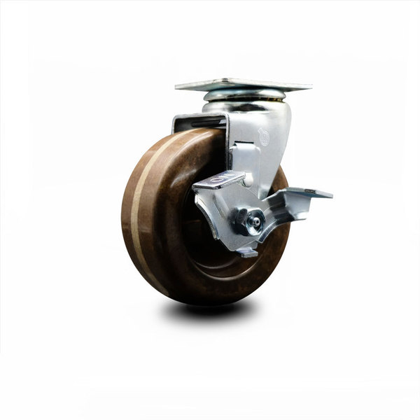 Service Caster 4 Inch High Temp Phenolic Swivel Caster with Roller Bearing and Brake SCC SCC-20S420-PHRHT-TLB